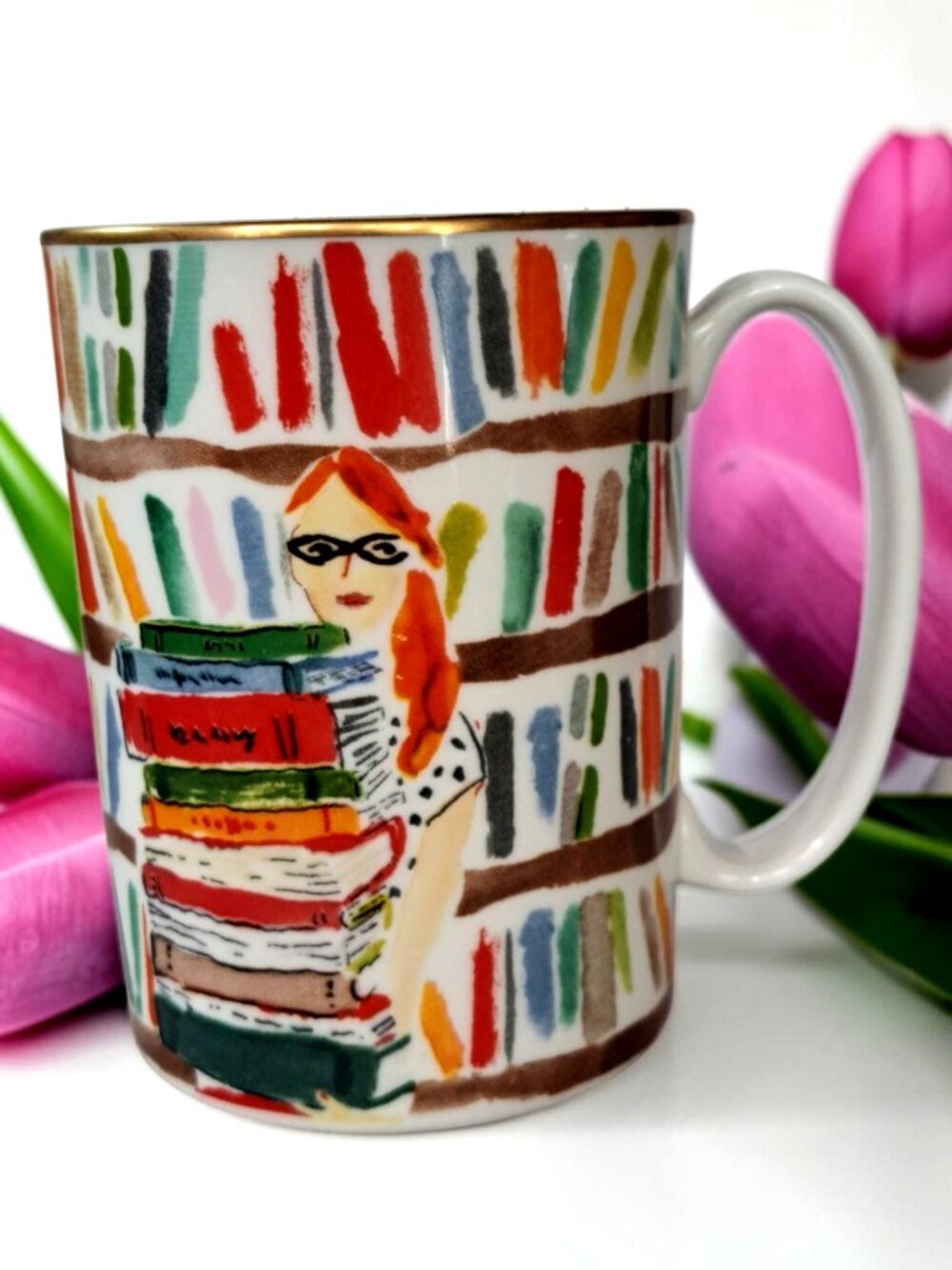 Kate Spade x Lenox Mug Illustrated Collection Library Books    Classic Colorful